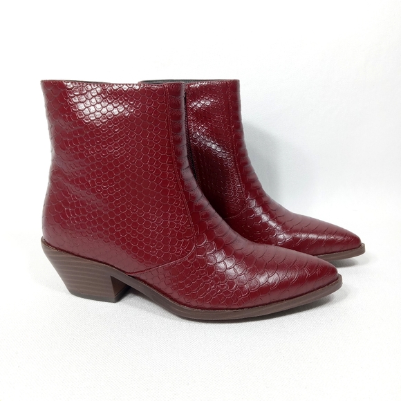 Maypie Shoes - MAYPIE Dark Red Faux Leather Western Ankle Boot Size 6